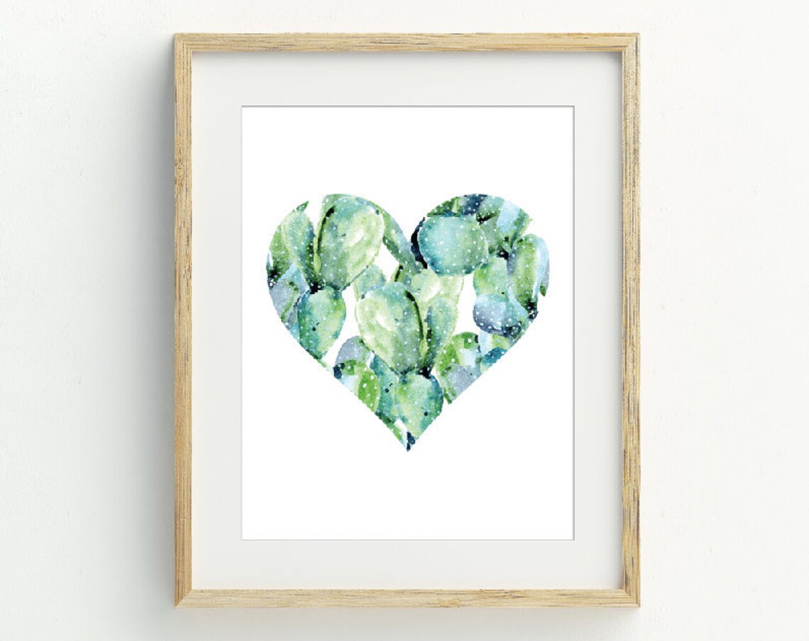 Cactus Heart Watercolor Art Print, Southwestern Decor