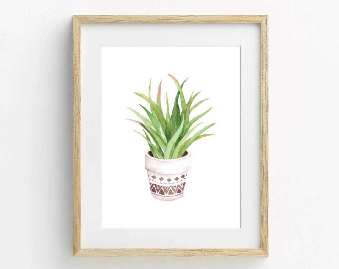 Potted Succulent Watercolor Plant Boho Houseplant Wall Art Print - Image 2