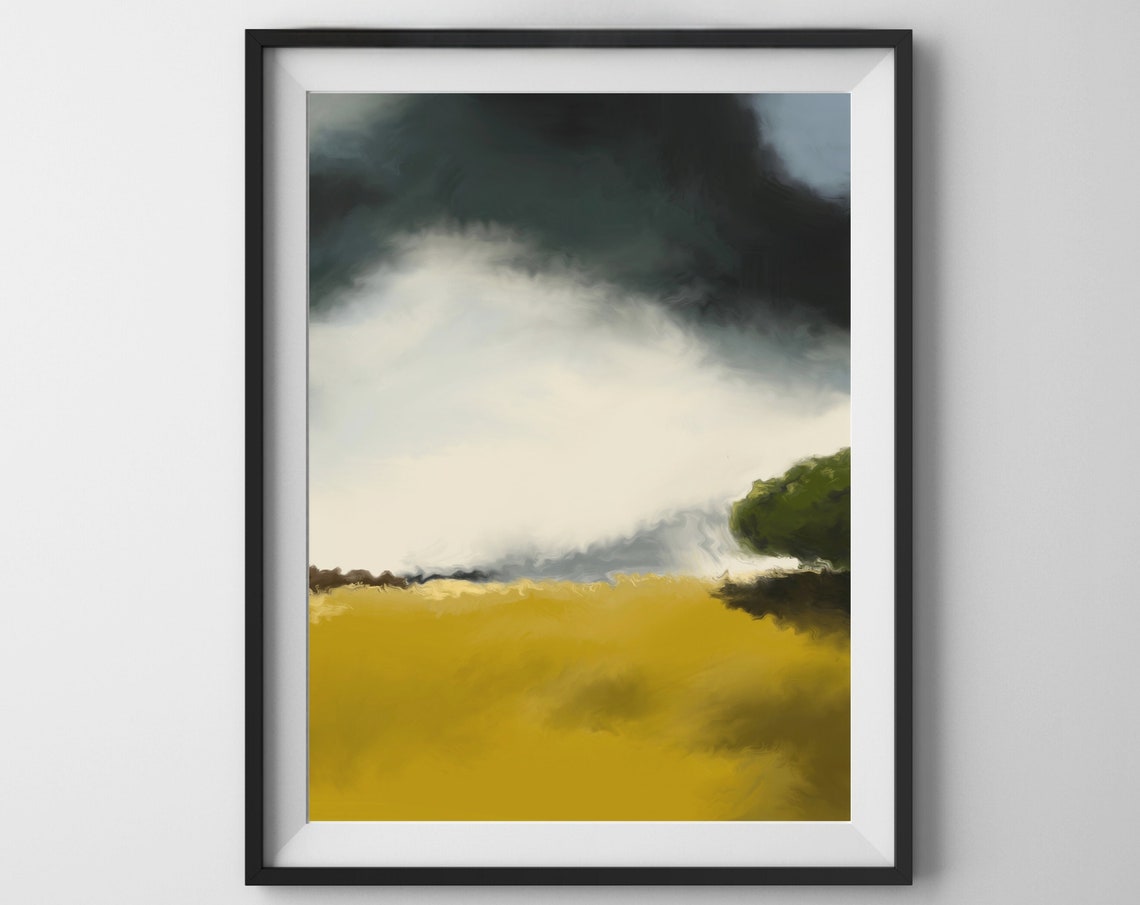 Golden Field Storm Clouds Abstract Landscape Impressionist Poster