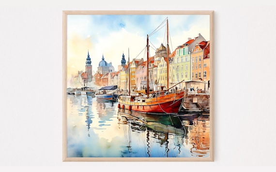 Copenhagen Watercolor Art Print Denmark Cityscape Poster