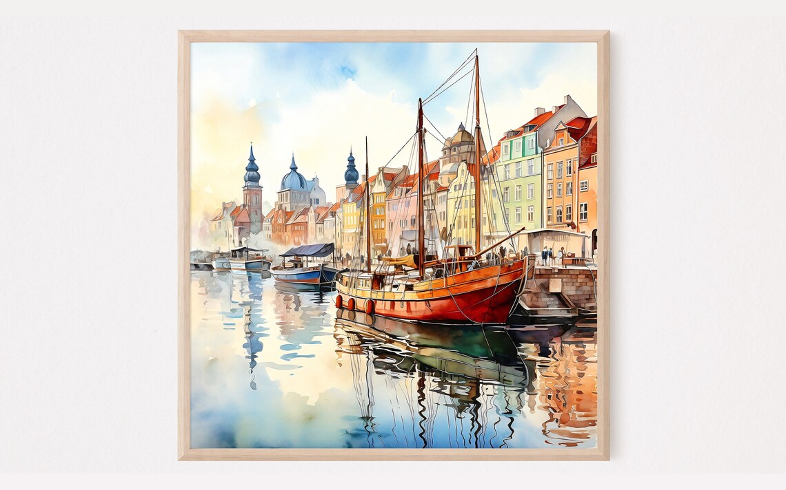 Copenhagen Watercolor Art Print Denmark Cityscape Poster