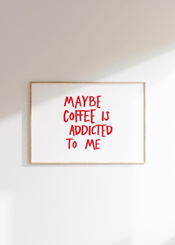 Coffee Addict Horizontal Red Print Minimalist Bar Art
