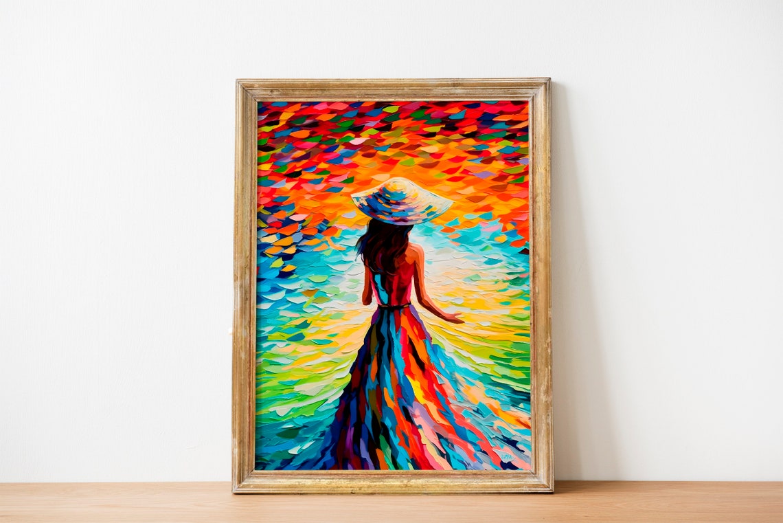 Rainbow Woman in Flowing Dress Vibrant Impasto Painting Poster - Image 5