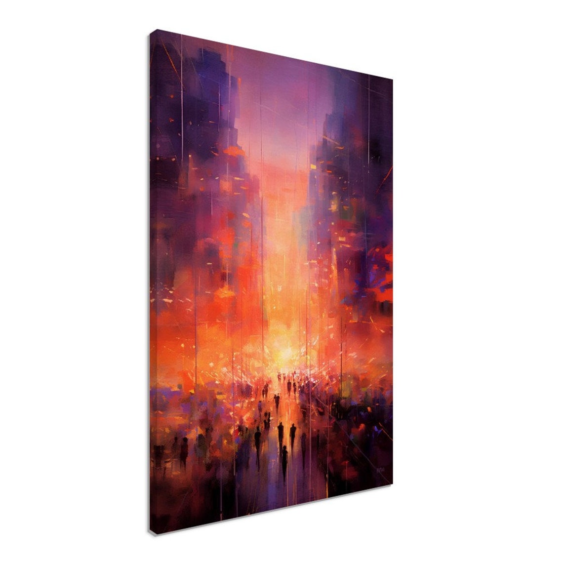 Abstract Orange Sunset City Crowd Street Oil Painting Art Poster - Image 2