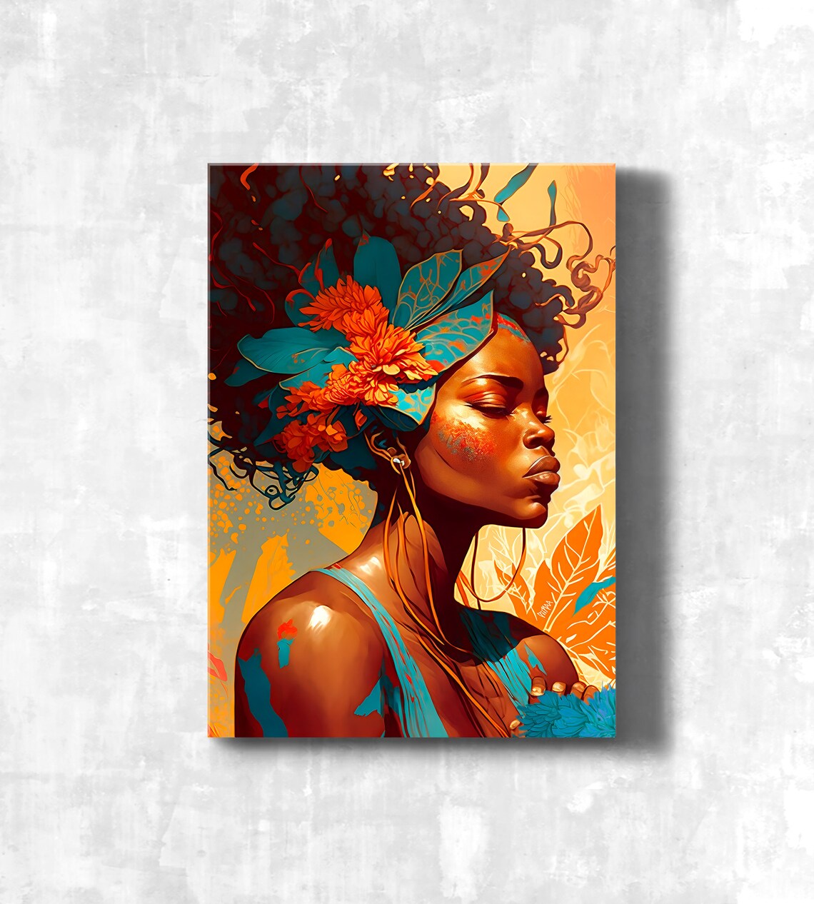 African Woman Floral Design Poster, Feminist Power