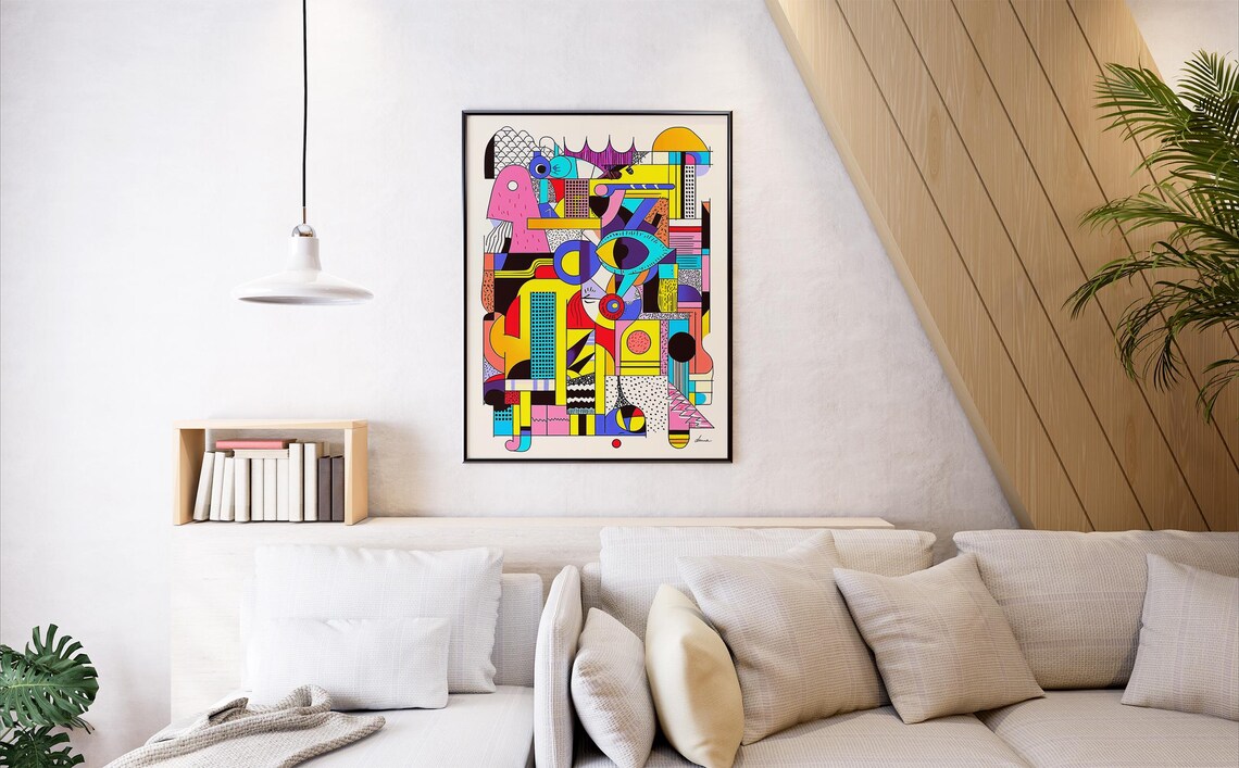 Geometric Bauhaus Style Abstract Shapes Pink Yellow Blue Art Poster - Image 6