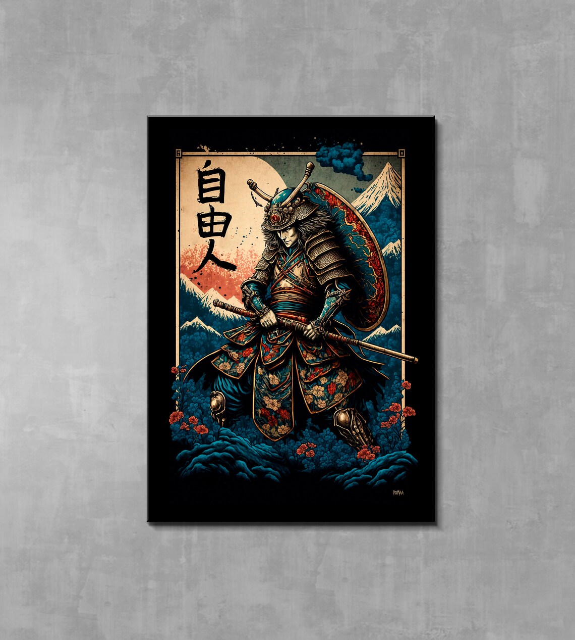 Samurai Warrior Before Mount Fuji Japanese Spirit Art Poster