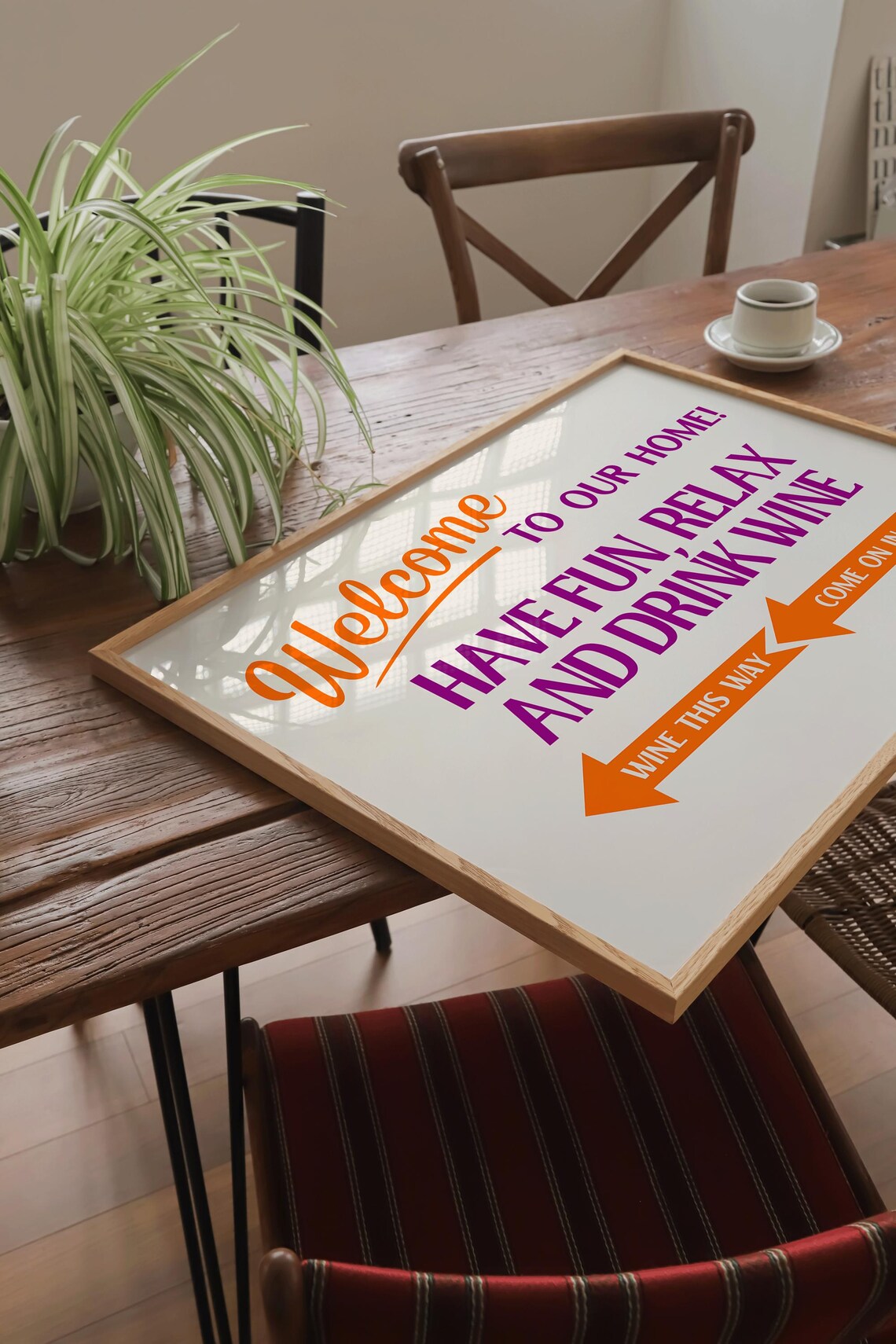 Welcome To Our Home Wine Poster in Orange and Purple Retro Typography - Image 2