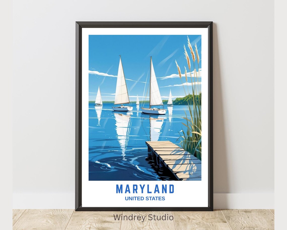 Maryland United States Sailboats Dock Calm Water Nautical Art Poster