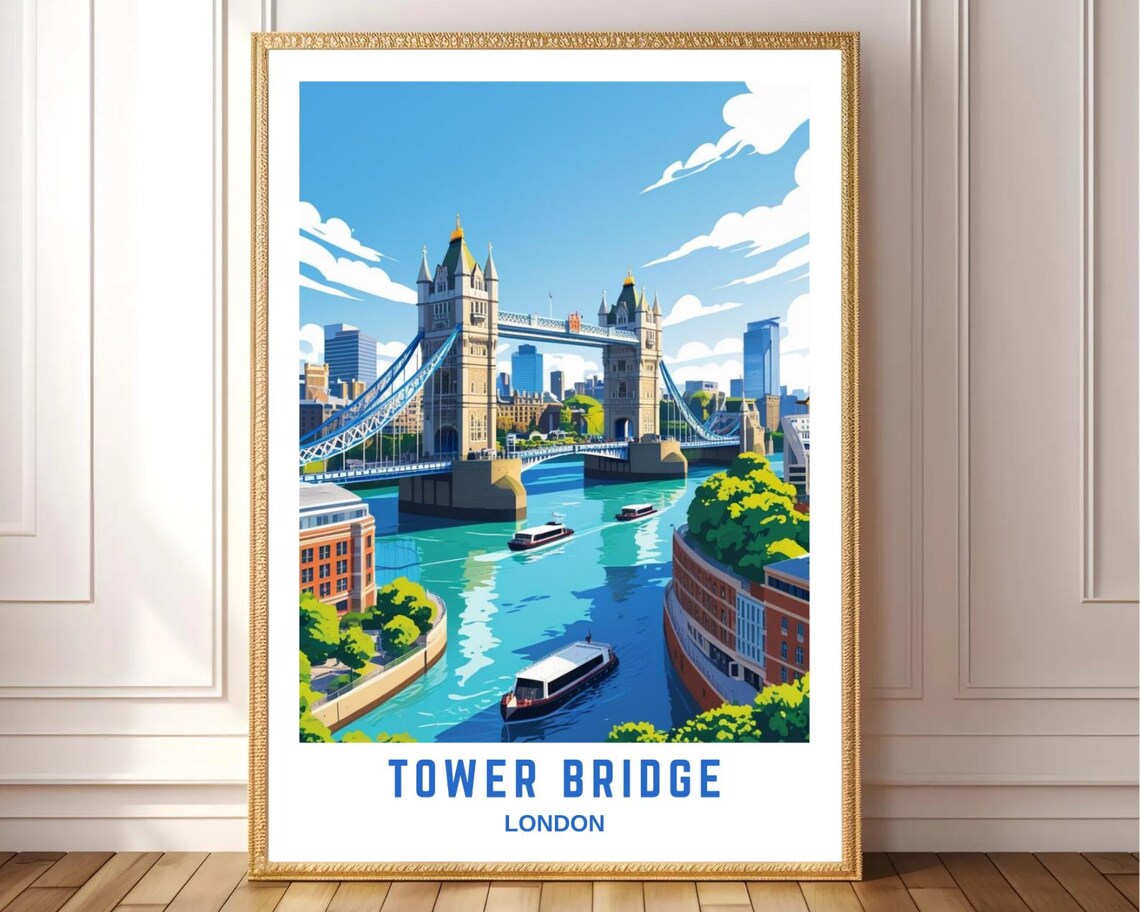 Tower Bridge London Thames Boats Iconic Landmark City Travel Poster