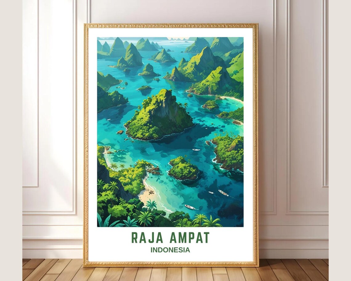 Raja Ampat Indonesia Travel Poster Tropical Archipelago Aerial View
