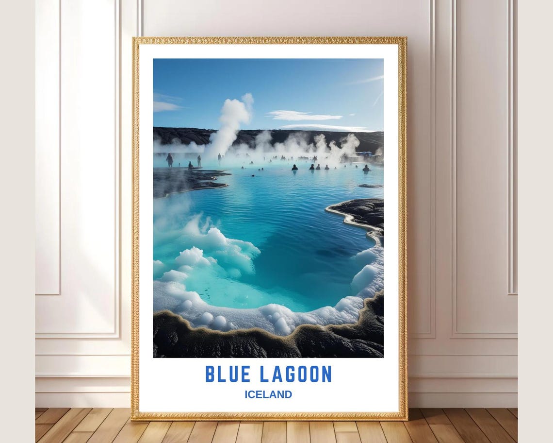 Blue Lagoon Iceland Geothermal Spa Steaming Blue Water Travel Poster
