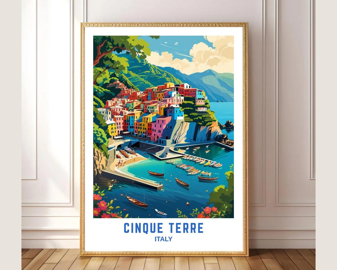 Cinque Terre Italy Colorful Cliffside Coastal Village Travel Poster