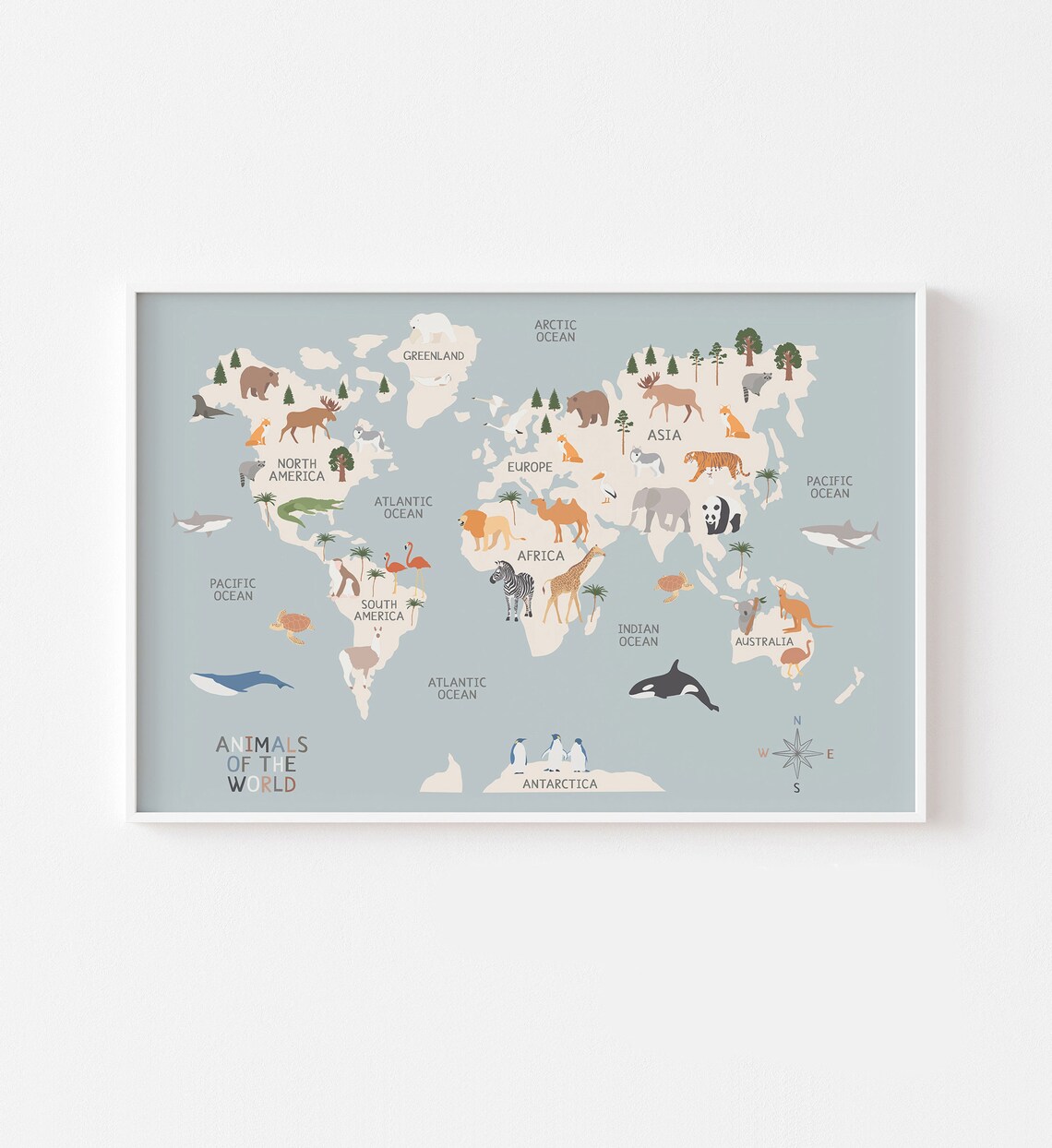 Animals World Map Kids Educational World Map Print - Image 2