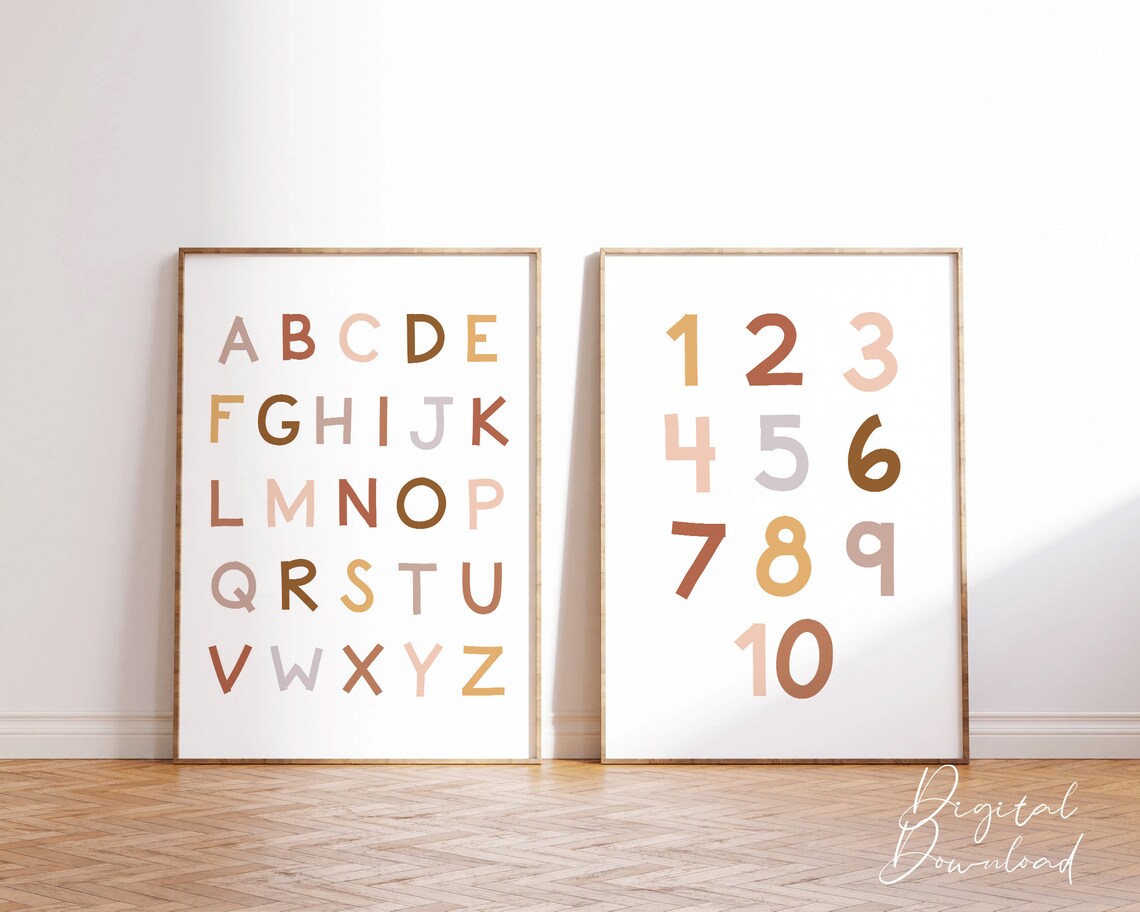Boho Alphabet And Numbers Poster Set For Kids Nursery Room Decor - Image 4