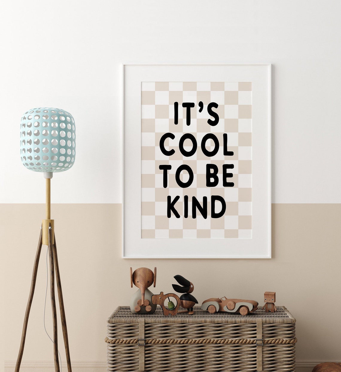 Its Cool To Be Kind Quote Beige Checkerboard Kids Room Poster - Image 4