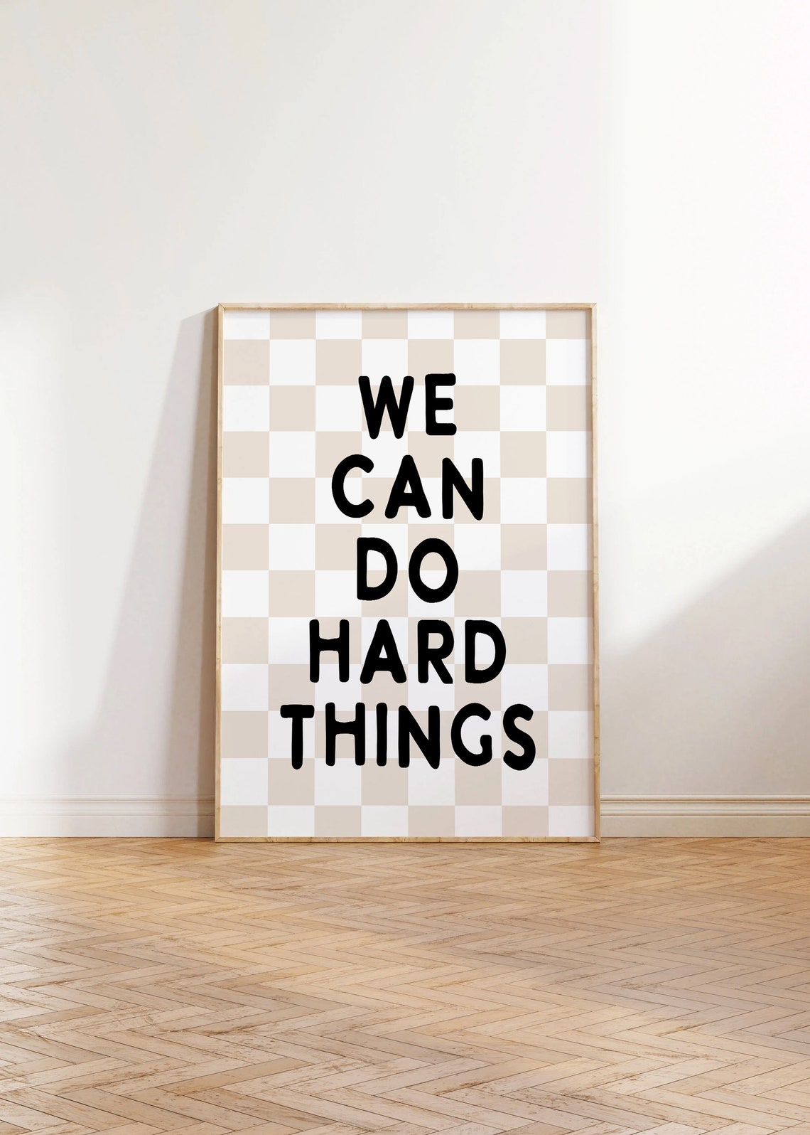 We Can Do Hard Things Bold Quote Beige Checkerboard Kids Poster - Image 3