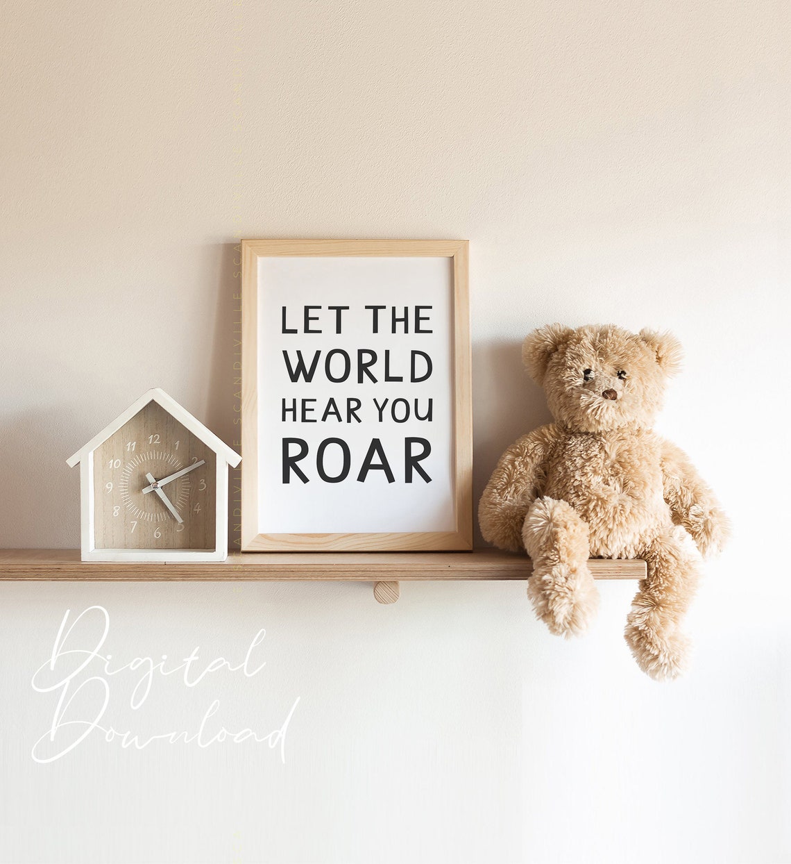 Let The World Hear You Roar Black Typography Kids Nursery Poster - Image 3
