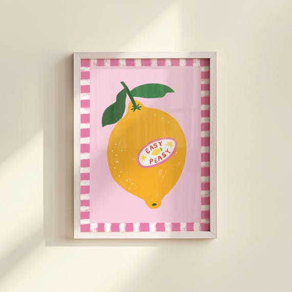 Lemon Kitchen Wall Art Easy Peasy Print Summer Decor Colorful Fruit Citrus Quirky Living Room Poster Food