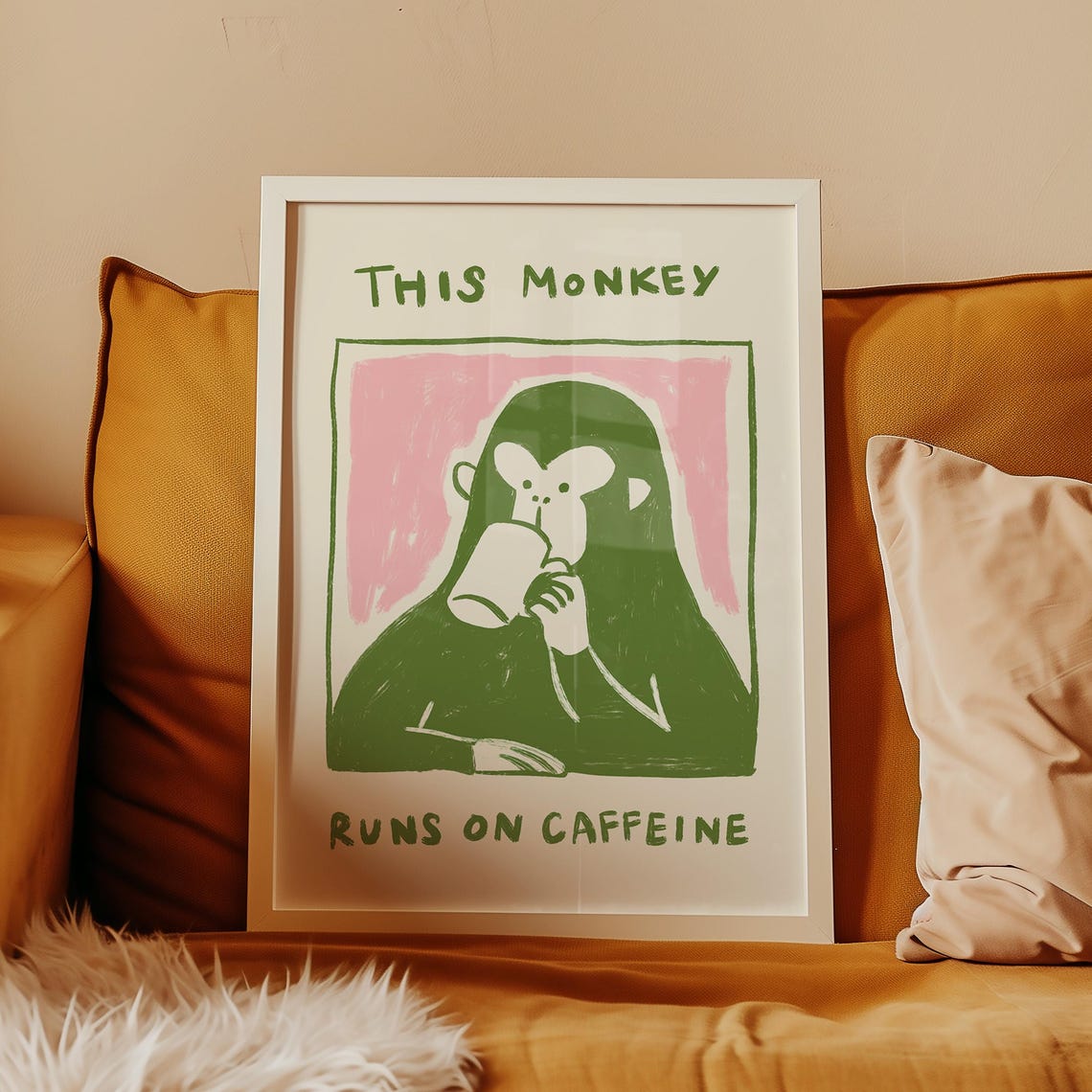 This Monkey Runs On Caffeine Funny Monkey Coffee Quote Poster