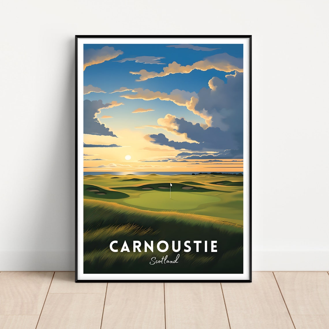Carnoustie Scotland Sunset Links Golf Course Dusk Travel Poster