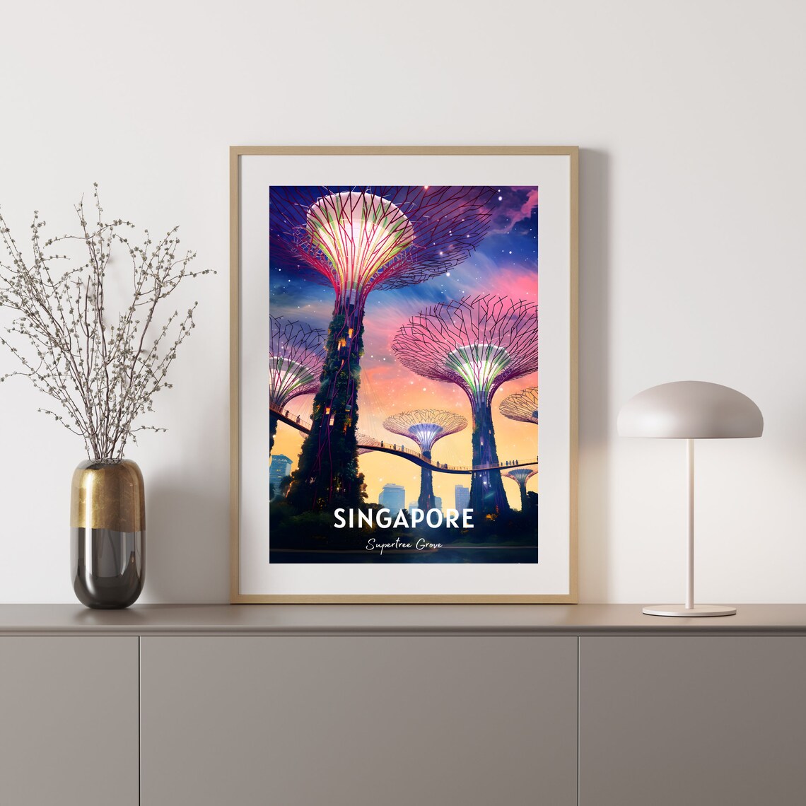 Singapore Supertree Grove Starry Night Sky Retro Travel Poster - Image 2