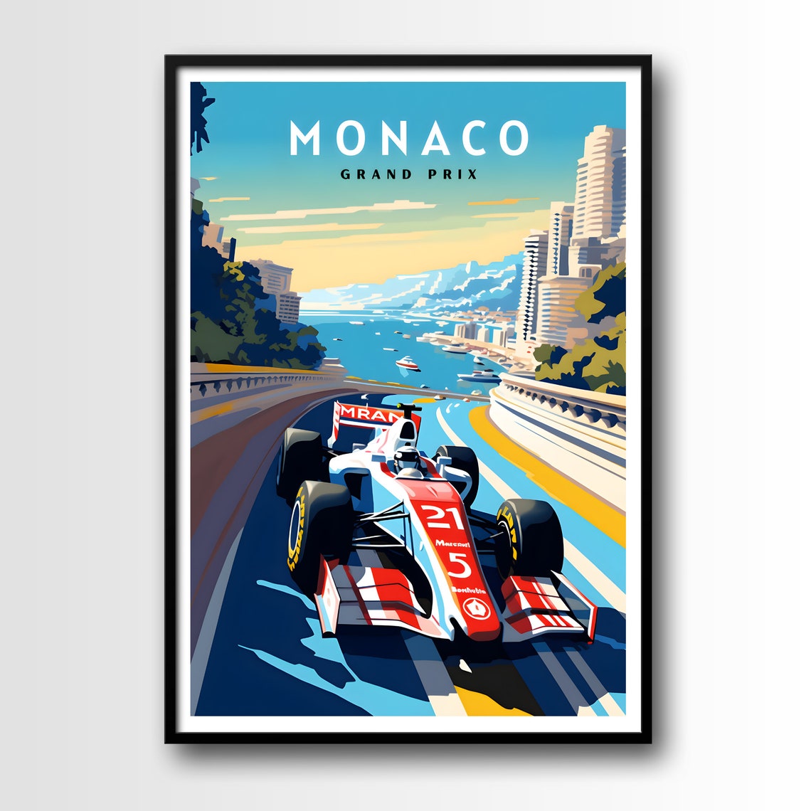 Monaco Grand Prix Vintage Formula Racing Car Coastal Track Poster