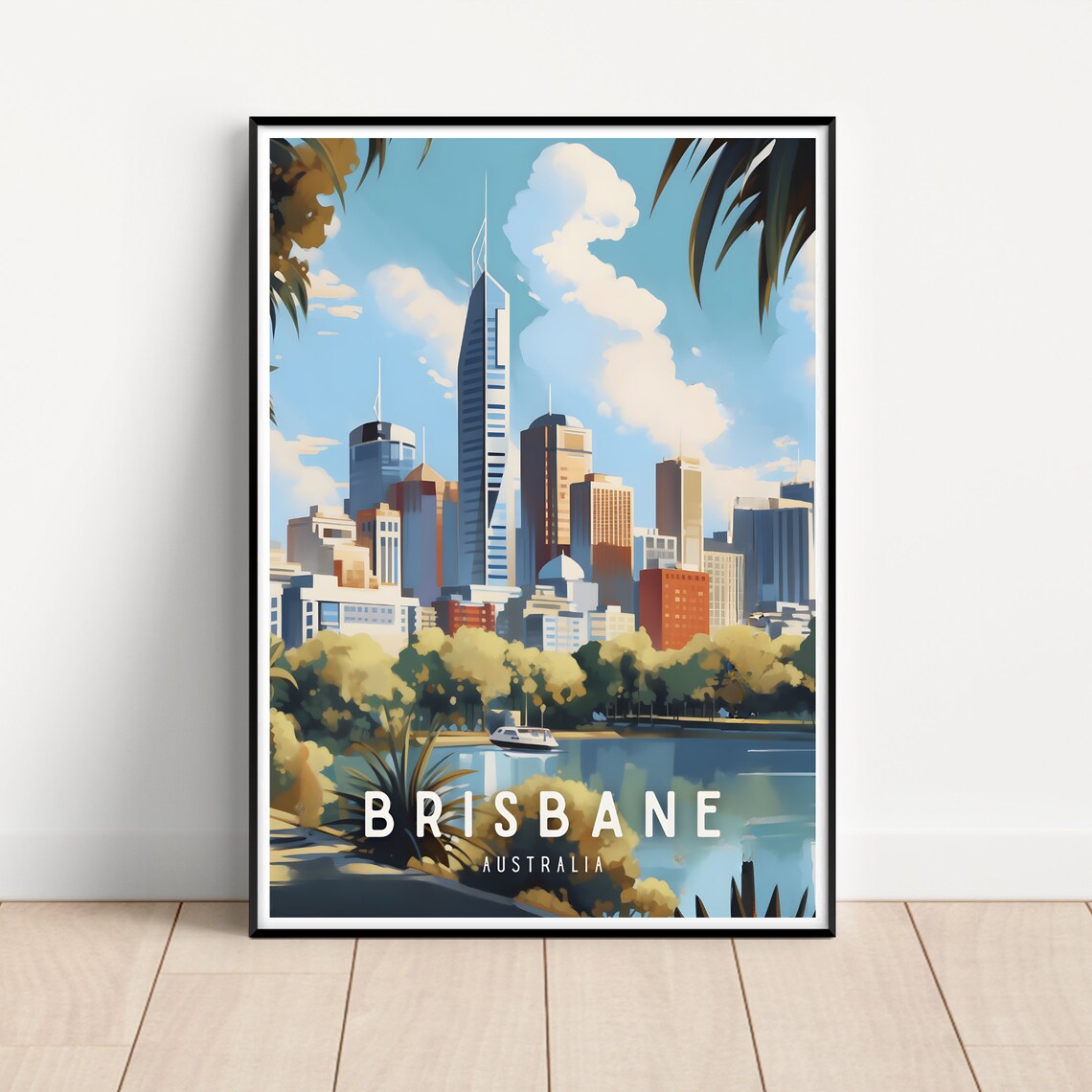 Brisbane Australia City Skyline River Riverside Travel Poster