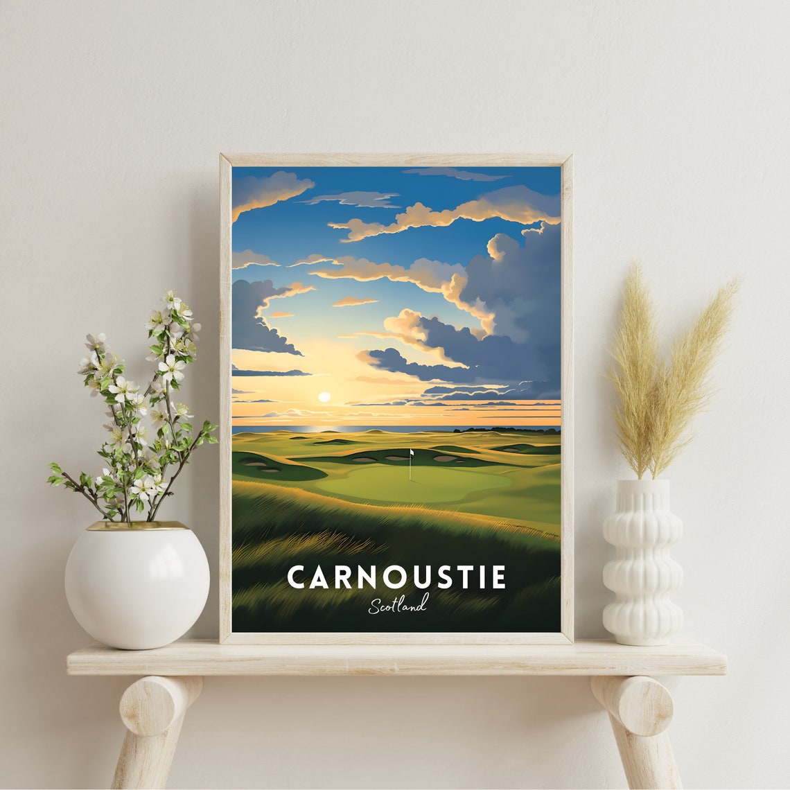 Carnoustie Scotland Sunset Links Golf Course Dusk Travel Poster - Image 2
