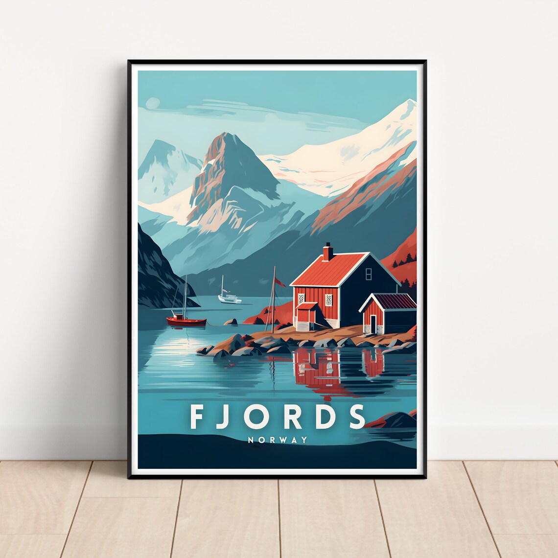 Norway Fjords Travel Poster, Scandinavian Wall Art