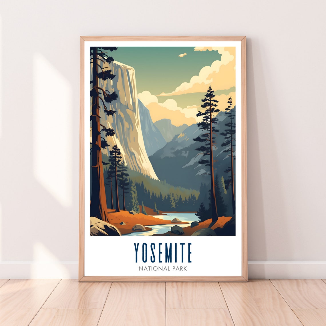 Yosemite National Park Granite Cliff Pine Forest River Travel Poster