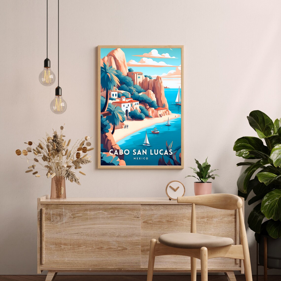 Cabo San Lucas Mexico Sailboats Rocky Cove Beach Travel Poster - Image 2