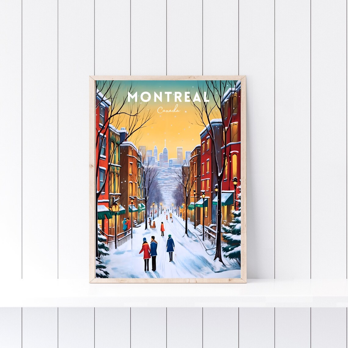 Montreal Canada Snowy Winter Street Lamp Retro Travel Poster - Image 2