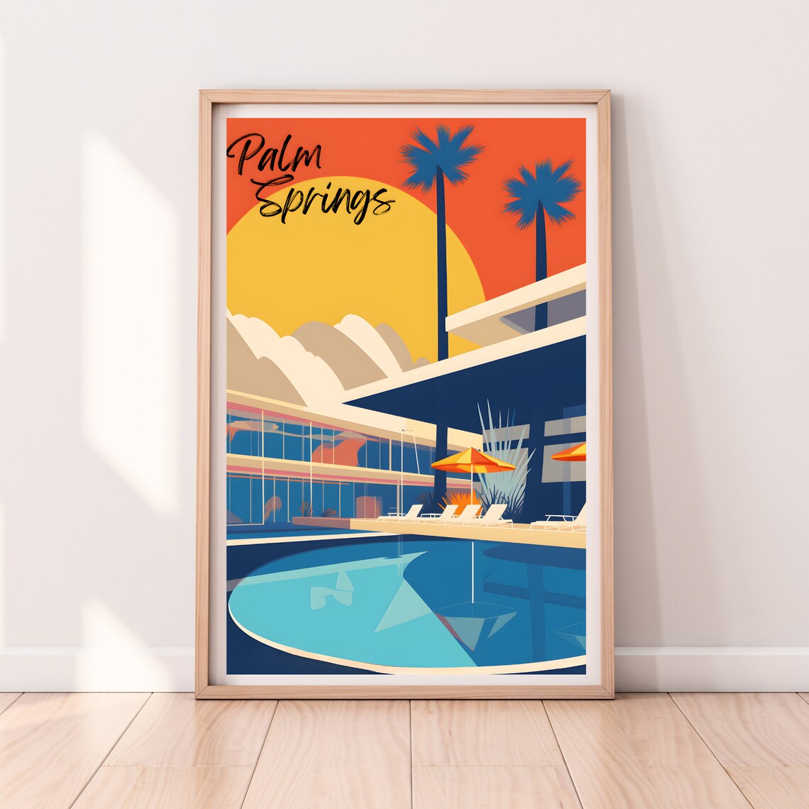 Palm Springs Retro Mid Century Pool Palm Trees Sunset Poster - Image 2