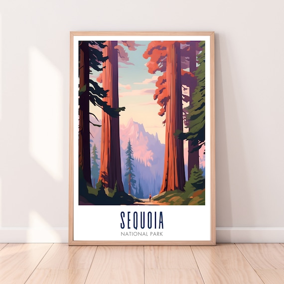 Sequoia National Park Giant Redwood Forest Trail Vintage Travel Poster
