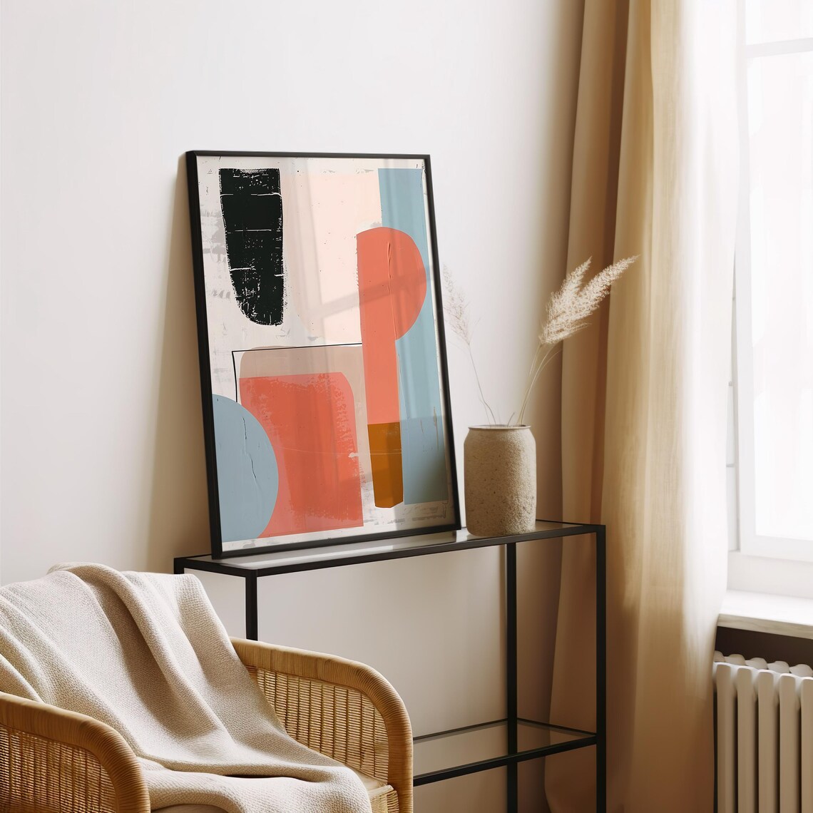 Geometric Coral Black And Blue Abstract Modern Painting Poster - Image 3