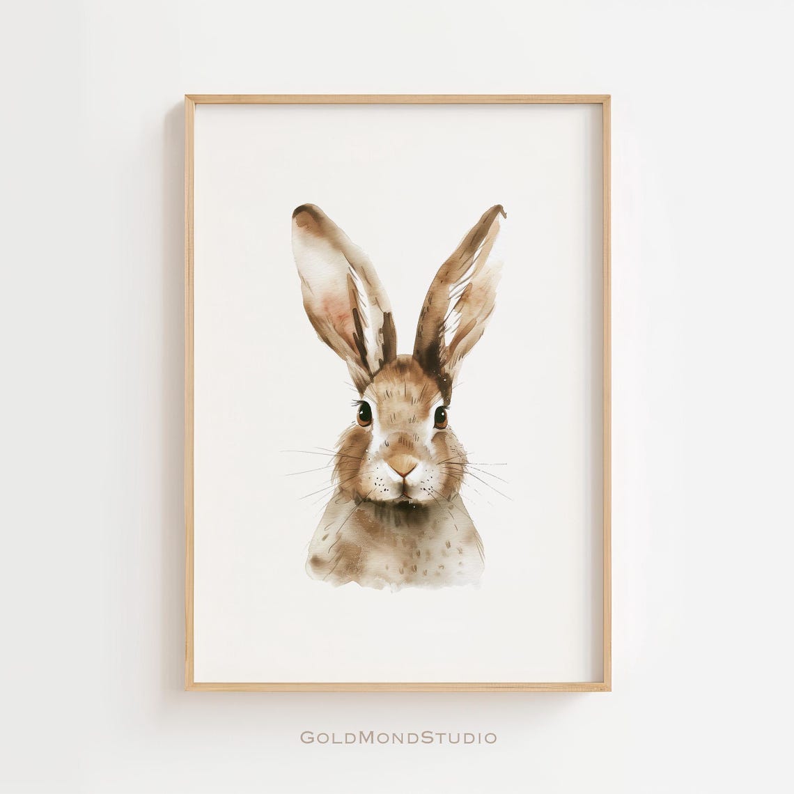 Brown Hare Head Portrait Watercolor Rustic Animal Decor Poster