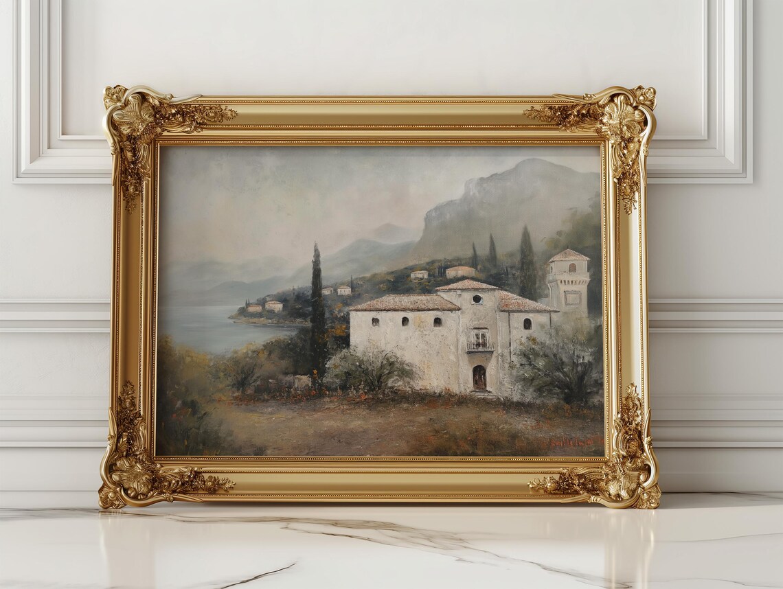 Mediterranean Villa Overlooking Lake With Cypress Hills Poster - Image 2