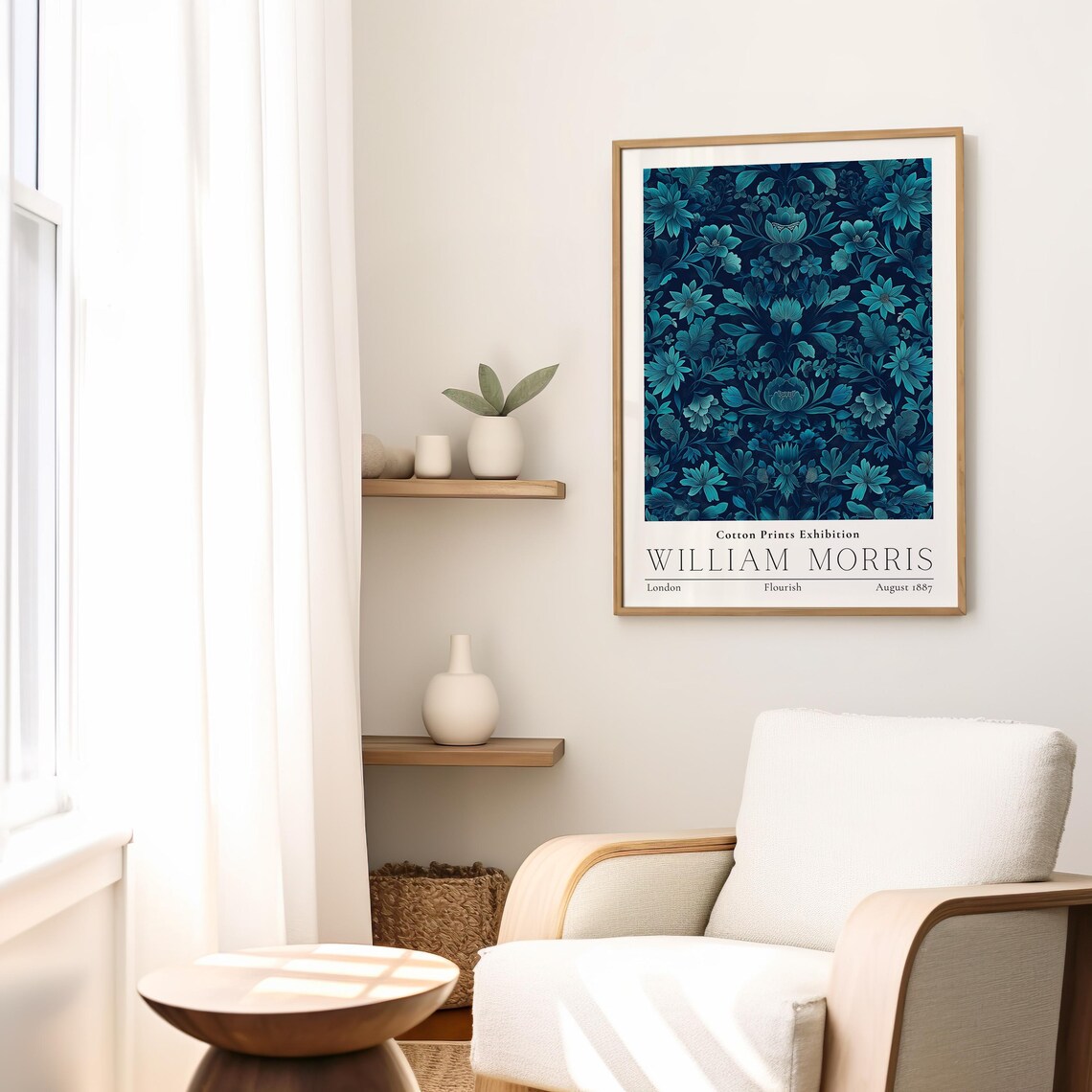 William Morris Flourish Navy Floral Vintage Cotton Exhibition Poster - Image 2