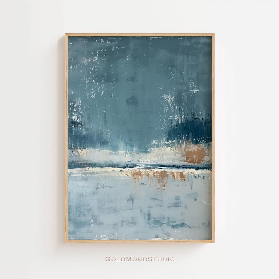 Moody Textured Teal Blue Abstract Ocean Horizon Painting Poster