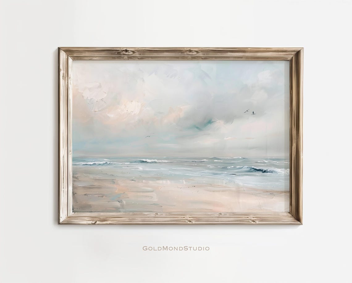 Dreamy Blush Pink Pastel Beach Waves Seascape Painting Poster