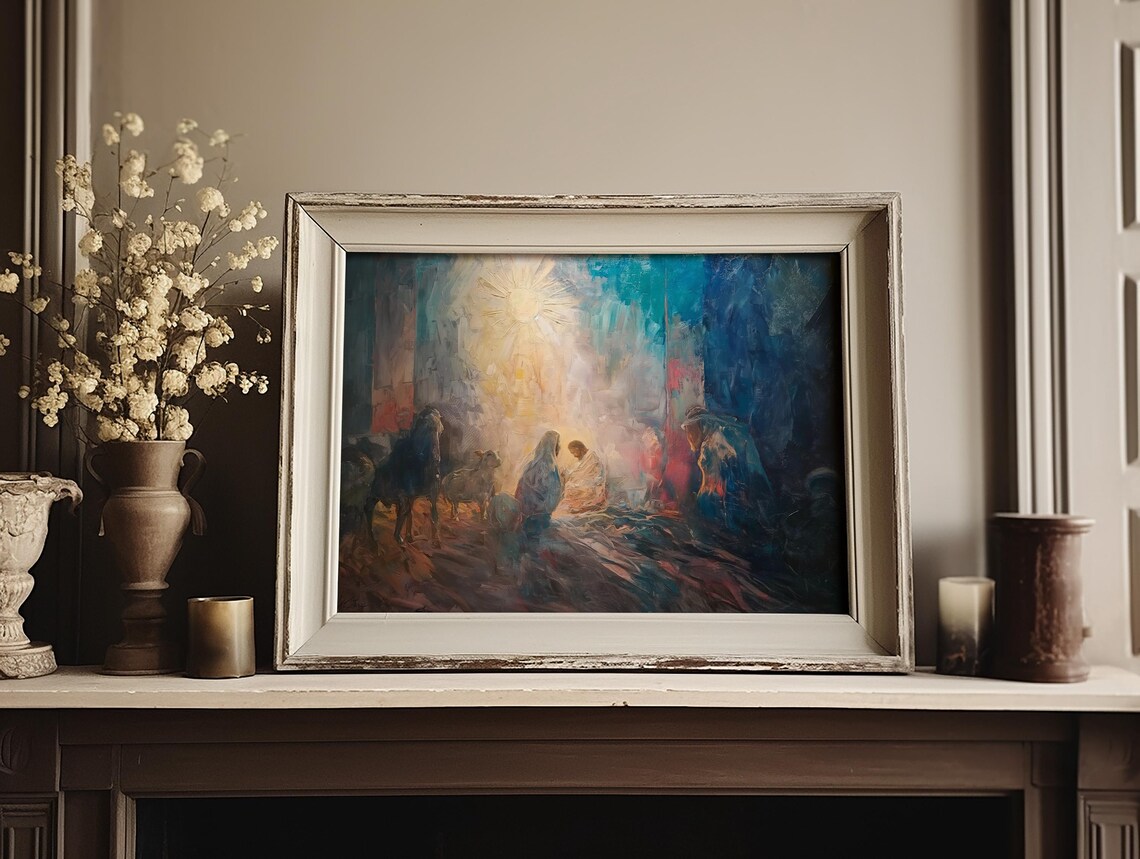 The Nativity Scene Birth Of Christ Impasto Oil Painting Poster - Image 3