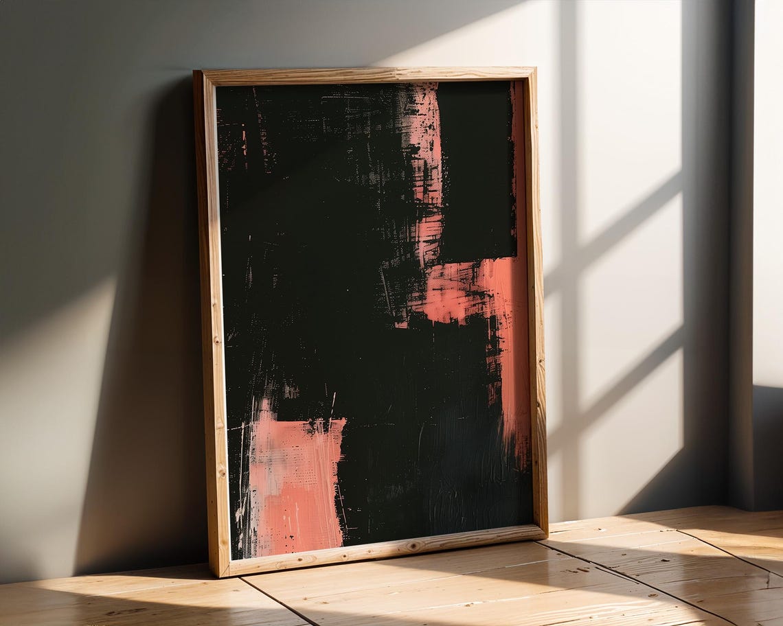 Abstract Black Salmon Pink Block Modern Decorative Art Poster - Image 2