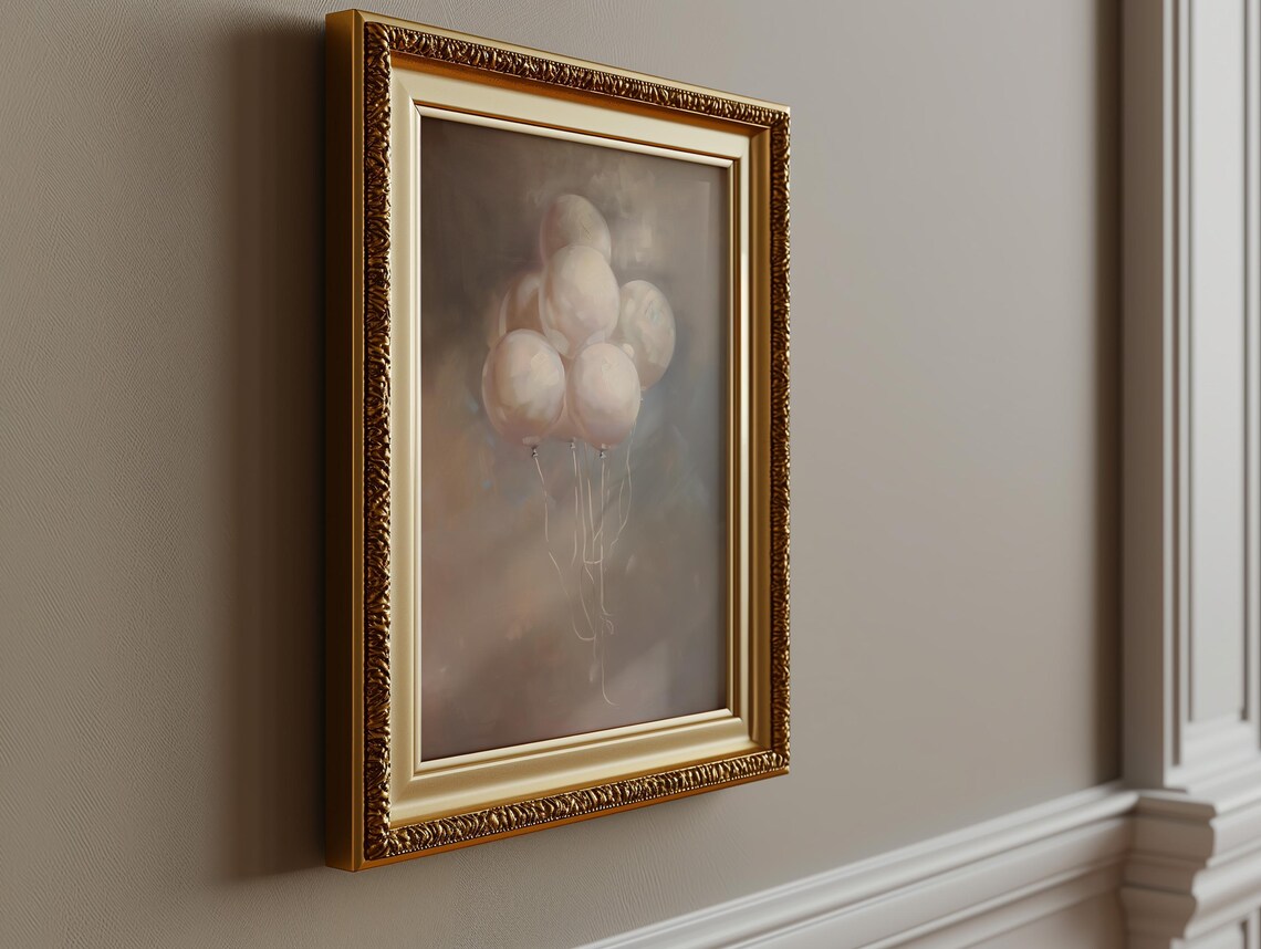 White Balloons Soft Taupe Minimalist Nursery Decor Wall Poster - Image 2