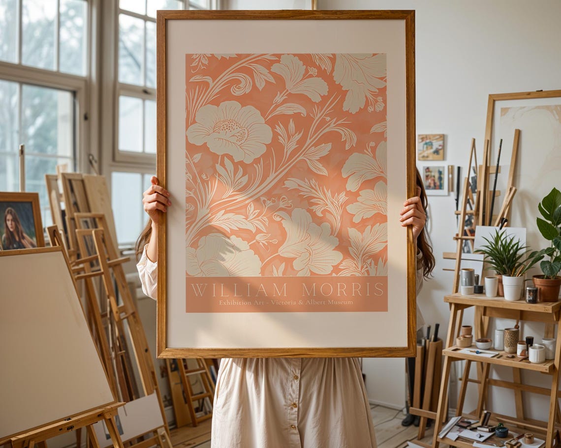William Morris Peach Floral Victoria and Albert Museum Art Poster - Image 2