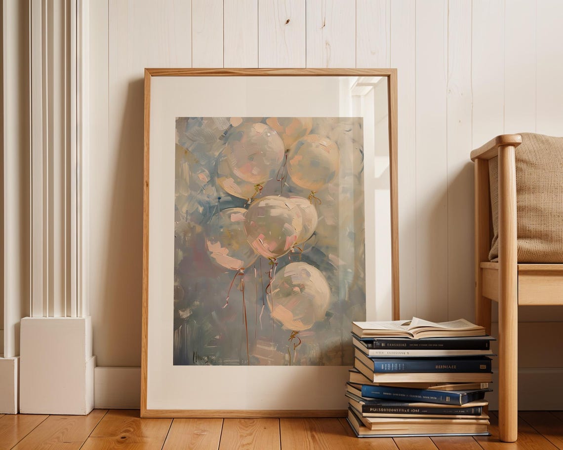 Pastel Balloons Impressionist Oil Painting Nursery Art Poster - Image 3