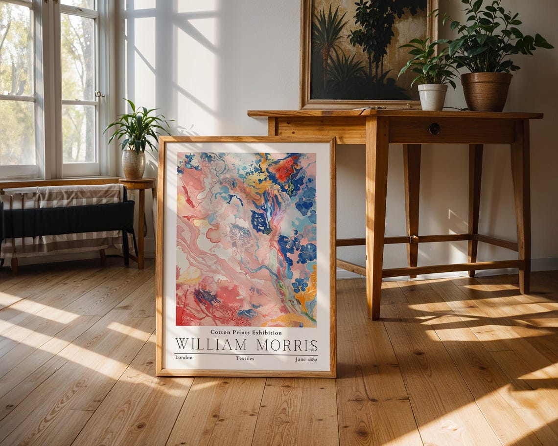 William Morris Coral Botanical Cotton Textile Exhibition Art Poster - Image 3