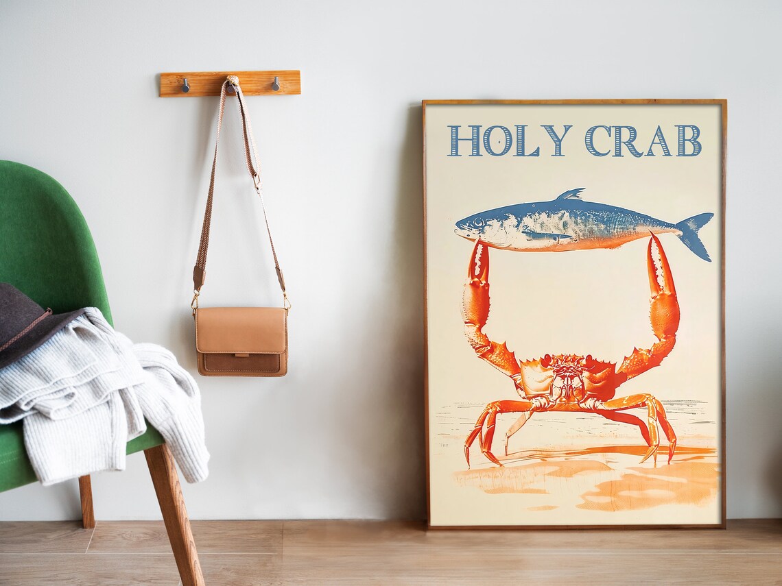 Retro Funny Crab Poster, Beach House Decor Art Print - Image 5