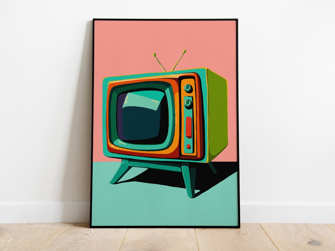 Vintage TV Set Print, Mid-Century Retro Wall Art