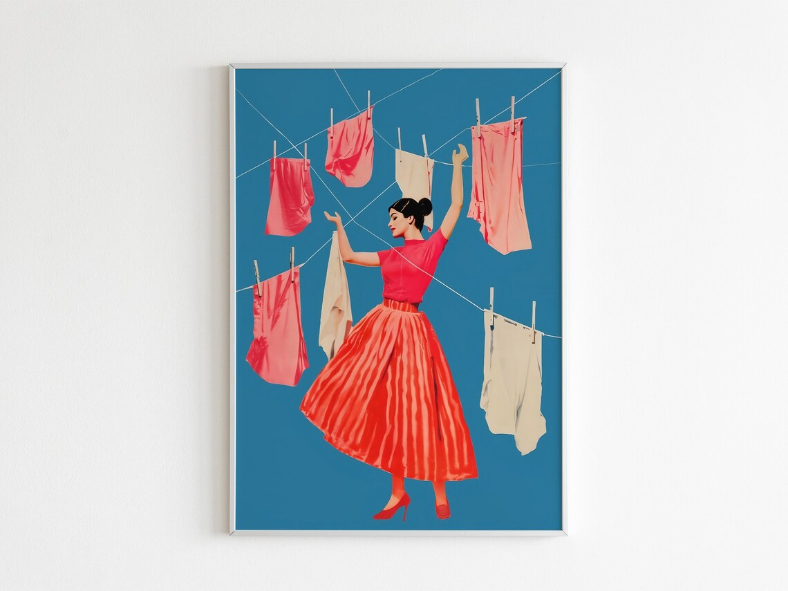 Blue and Pink Laundry Print, Retro Bathroom Art Print - Image 2
